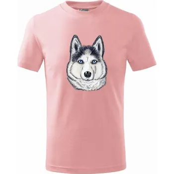 Husky hlava - kreslený - Tričko dětské bavlněné - 122 cm/6 let ( Růžová )