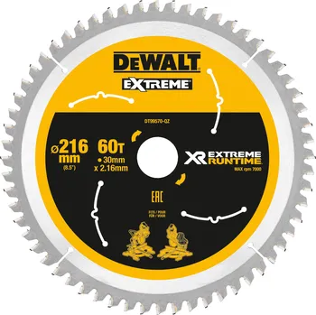 Pilový kotouč DT99570 DEWALT FLEXVOLT PILOVÝ KOTOUČ 216x30mm, 60 ZUBŮ ATB +7° PRO AKU POKOSOVÉ PILY