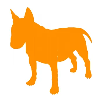 Polep vozidla SAMOLEPKA Pes 090 levá Bulteriér (06 - oranžová) NA AUTO, NÁLEPKA, FÓLIE, POLEP, TUNING, VLASTNÍ TEXT, TISK, AUTOSAMOLEPKY.cz, POLEPY, OBRÁZEK, LOGO, SAMOLEPKY