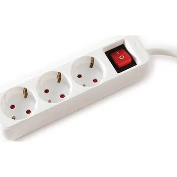 Prodlužovací kabel Value Vícenásobná zásuvka 230V/16A,3x zásuvka DE, CEE 7/7(M) - 3x 7/3(F), vypínač, bílá, 1,5m - 19.99.1076