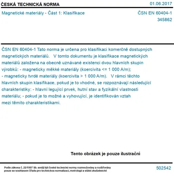 ČSN EN 60404-1 - Magnetické materiály - Část 1: Klasifikace - Tisk