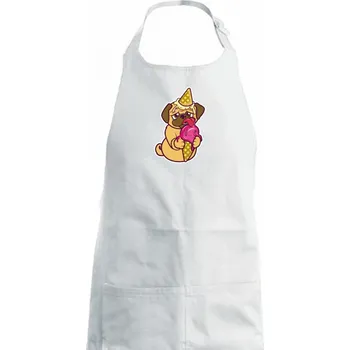 Kuchyňská zástěra Mops a zmrzlina - Dámská zástěra na vaření - Univerzální velikost ( Bílá )