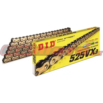 Řetězová sada pro motocykl D.I.D (Japonsko) Řetěz DID 525VX3 GOLD - X-ring - 108 článků