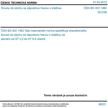 Šroub ČSN EN ISO 1482 - Šrouby do plechu se zápustnou hlavou s drážkou - Tisk
