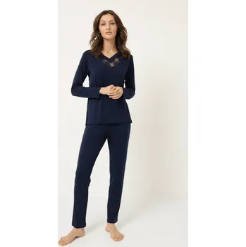 Dámské pyžamo Luisa Moretti Dámské bambusové pyžamo ALESSA, Tmavě modrá, V dárkovém boxu, Bambusové vlákno 100%, Dlouhý rukáv - vel. L