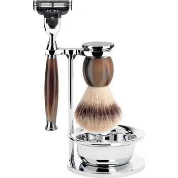 Břitva na holení Mühle holící set, Silvertip Fibre, Mach3, rukojeť z pravého rohu