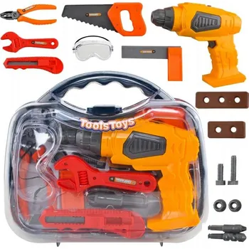 Sada nářadí Dětská sada nářadí s vrtačkou 14v1 - PRASKLÝ KUFŘÍK, CHYBÍ 1 DÍL