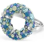Stříbrný nápaditý prsten kruh s krystaly Swarovski Aqua (Stříbro 925/1000)
