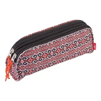 Penál Studentské pouzdro červený vzor, dva zipy