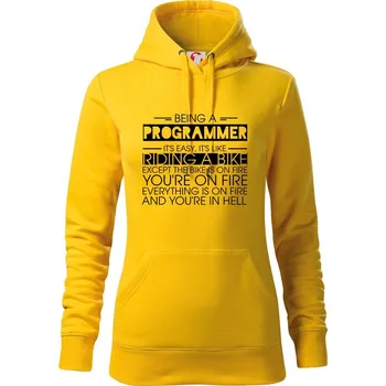 Dámská mikina Being a programmer - bike - Mikina dámská Cape s kapucí - M ( Žlutá )