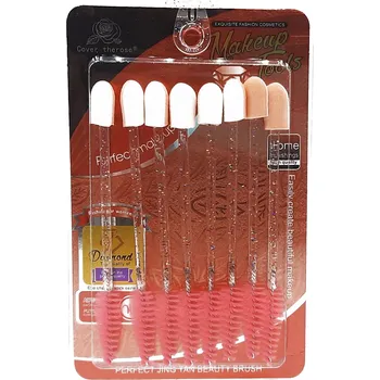 Aplikátor na oční stíny a kartáček na obočí 8ks Barva: růžová