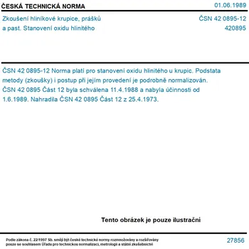 ČSN 42 0895-12 - Zkoušení hliníkové krupice, prášků a past. Stanovení oxidu hlinitého - Tisk