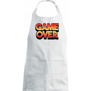 Kuchyňská zástěra Game over - nápis barevný - Dámská zástěra na vaření - Univerzální velikost ( Bílá )