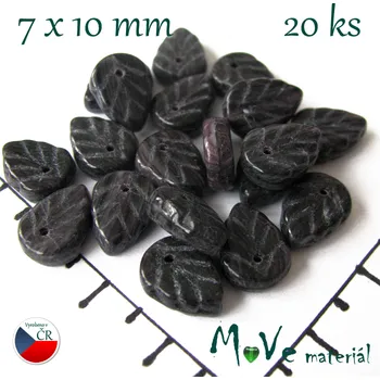 Dětské navlékací korálky České skleněné lístečky 7x10 mm 20 ks,černofialové
