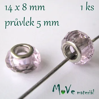 Dětské navlékací korálky Korálek skleněný s šir. průvlek. 1 kus, růžovofialový