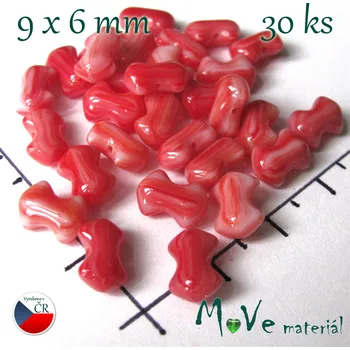 Dětské navlékací korálky České skleněné korálky mašlička9x6mm,30ks červené