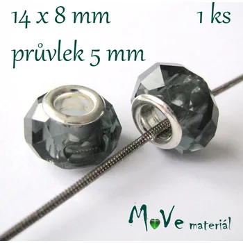 Dětské navlékací korálky Korálek skleněný s šir. průvlek. 1 kus, tm. šedý