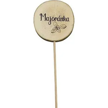 Bohemia Gifts Dřevěný zápich k bylinkám s potiskem - Majoránka průměr kolečka je 5 - 8 cm