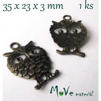 Přívěsek Přívěsek sova 35x23x3mm, 1ks, staromosaz