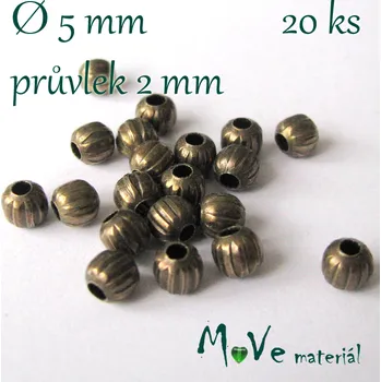 Dětské navlékací korálky Korálek kovový vroubkovaný 5mm/20ks, staromosazný
