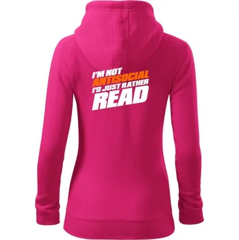 Dámská mikina I'm not antisocial i'd just rather read - Dámská mikina trendy zipper s kapucí - XS ( Purpurová )