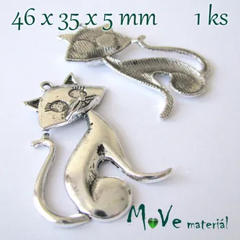 Přívěsek Přívěsek KOČKA 46x30x5mm, 1ks, starostříbro