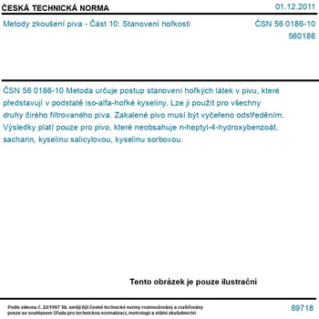 ČSN 56 0186-10 - Metody zkoušení piva - Část 10: Stanovení hořkosti - Tisk