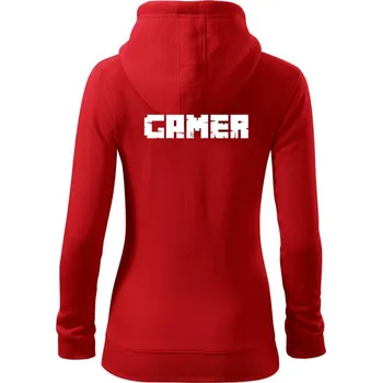 Dámská mikina Gamer nápis - Dámská mikina trendy zipper s kapucí - M ( Červená )