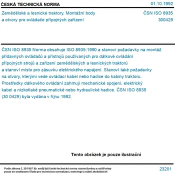 ČSN ISO 8935 - Zemědělské a lesnické traktory. Montážní body a otvory pro ovládače přípojných zařízení - Tisk
