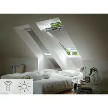 Roleta Velux DSL Standard Barva rolety: modrá (1100), Barva vodicí lišty: Hliník standard (K), Označení okna (ze štítku na okně): CK02 55x78 cm - solární pohon