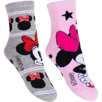 dovoz EU Froté ponožky Minnie s protiskluzem - vel. 23/26 růžové a šedé (dvojbalení)