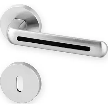 Dveřní kování Dveřní kování LINIA R efekt nerez černá KK (Dveřní rozetové kování LINIA R efekt nerez černá KK , vhodná pro interiér, pro dozický (obyčejný), cylindrický (fab) zámek, nebo s uzamykací páčkou na WC.)