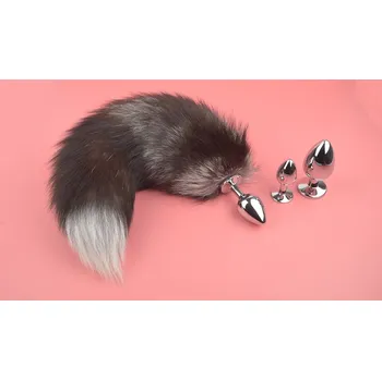 Černo–šedý vlčí ocas s bílým koncem – vel. S