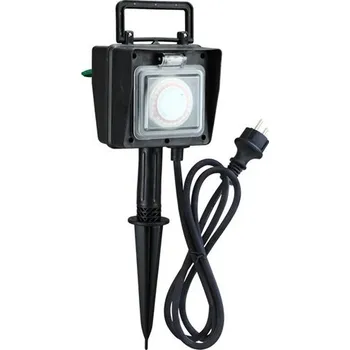 vypínač a zásuvka SOLIGHT Zahradní sloupek, 2 zásuvky + časový spínač, gumový kabel 1,5 m
