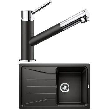 Granitový dřez Set Blanco 08-D 25 (dřez Sona 45 S Černá + baterie Kano-S Černá)