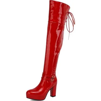 Dámské kozačky Vysoké sexy kozačky na podpatku GoodDayGirl Fashion Barva: Červená, Velikost: 35