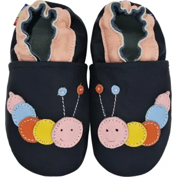 Capáčky CAROZOO Kožené capáčky s koženou podrážkou housenka 2-3 roky Modrá 24,5