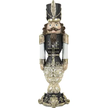 Vánoční dekorace Dekorace louskáček v černém a LED světýlky - 19*19*58 cm