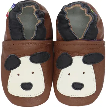 Capáčky CAROZOO Kožené capáčky s koženou podrážkou štěně hnědá 12-18 měsíců Hnědá 21,5