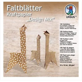 Barevný papír Ursus Papíry na origami 15x15cm (100ks) kraft s potiskem