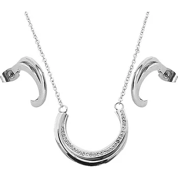 Souprava šperků Dámský set náušnice a řetízek s přívěškem se zirkony z chirurgické oceli S847140