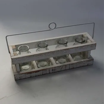 Zahradní dekorace Stojan dřevo/sklo 34cm bílá patina