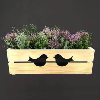 Obal na květináč AMADEA Dřevěný obal s truhlíkem s ptáčky, 52x21,5x17cm, český výrobek