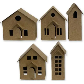 Řezačka papíru Sizzix 3D domečky - vyřezávací kovové šablony Thinlits (16ks)