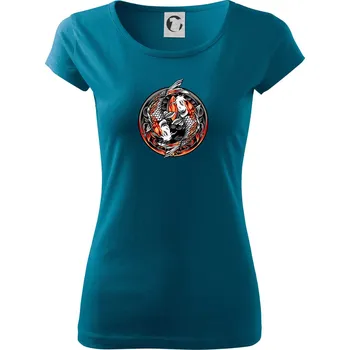 Dámské tričko Yin & Yang Koi kapr - oranžový - Dámské triko Pure - M ( Petrolejová )