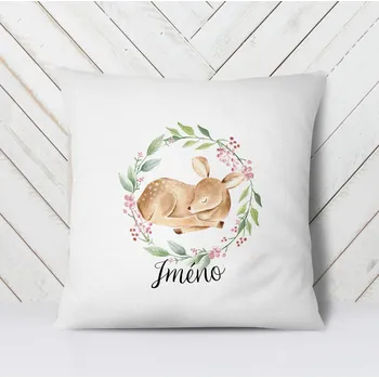 Dekorativní polštářek Domovi Bílý polštář s vlastním jménem Srna 40x40