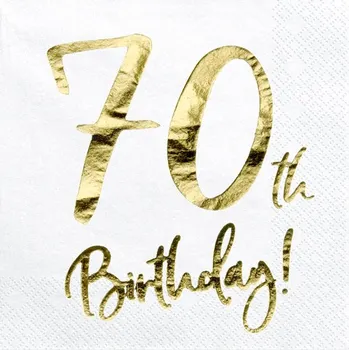 Papírový ubrousek PartyDeco Narozeninové ubrousky 33 x 33 cm 70. narozeniny 20 ks bílé/zlaté