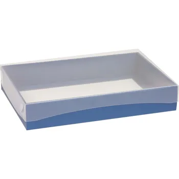 Dárková krabice s průhledným víkem 300x200x50/35 mm, modrá