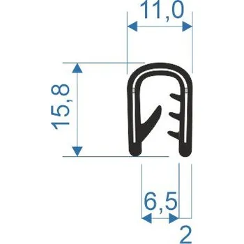 Těsnění do okna a dveří 00545014 U-PIRELI s kovovou výztuží bez bříška, 4-6mm, 78°Sh, PVC, -25°C/+70°C, černý