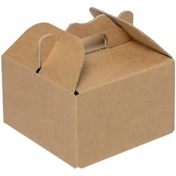 Krabička na výslužku Krabičky s uchem na výslužky, chlebíčky aj. 100x100x60 mm, přírodní hnědá kraftová, 10 ks